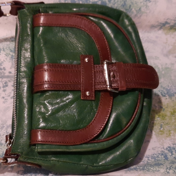 Green and brown vintage y2k Tano Leather crossbody purse Italian leather - Picture 3 of 9